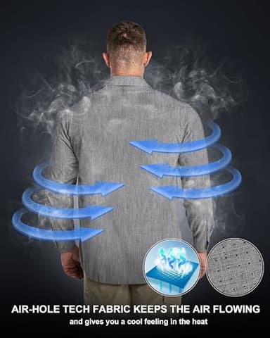 33,000ft Men's Long Sleeve Sun Protection Shirt UPF 50+ UV Quick Dry Cooling Fishing Shirts for Travel Safari Camping Hiking Grey Heather - Image 2