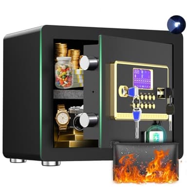 Safe Box with Digital Keypad & Alarm System - Electronic Lock Box for Jewelry Cash with Adjustable Shelves - Includes LED Light & Fireproof and Waterproof Bag(0.8/1.0/1.3/1.53/2.5Cuft) - Image 1