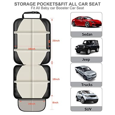 XHYANG Car Seat Protector,2 Pack Car Seat Protectors Baby Carseat Waterproof Durable 600D Fabric for Child Baby Car Seat Mat Vehicle Pet Cover 2 Storage Pockets (2 Pack Beige) - Image 3
