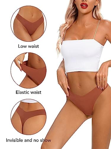 tichers Seamless Thongs for Women No Show Thong V-waisted Stretch Breathable Sexy Panties Underwear 6 Pack - Image 2