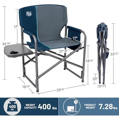 TIMBER RIDGE Aluminum Oversized Camping Chair, Lightweight Portable Directors Chair with Side Table Detachable Side Pocket for Outdoor Camping, Lawn, Picnic, Support 400lbs Blue - Image 3
