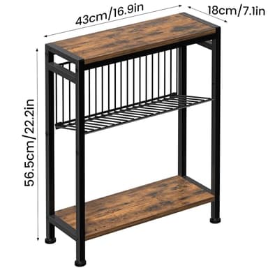 Small Side Table for Small Space, 3-Tier Narrow End Table with Magazine Holder,Slim Nightstand, Skinny Snack Couch Table in Living Room, Bedroom Study and Balcony (Rustic Brown &Black) - Image 3