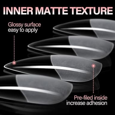 AILLSA Long Almond Nail Tips Full Cover Clear Gelly Nails Tips Half Matte Acrylic Tips Pre-Filed Fake Press on Nail Tips for Extension Home DIY Salon Manicure 216PCS 12 Sizes - Image 4