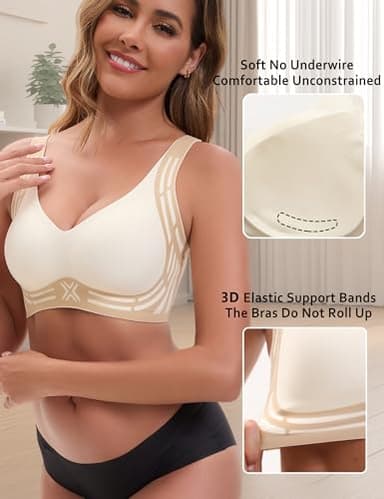Bras for Women No Underwire Soft Supportive Comfortable Seamless Wireless Push Up Deep V Full Coverage Back Smoothing Everyday Stretch Lightly Tshirts Bras - Image 5