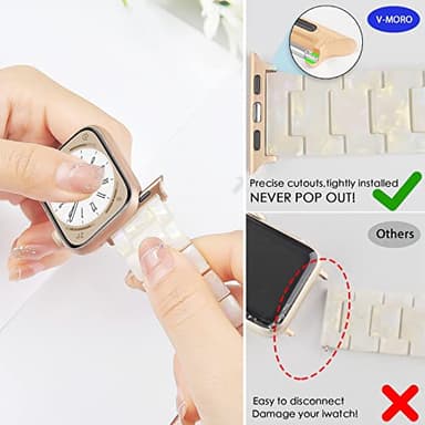 V-MORO Resin Band Compatible with Apple Watch Series 7/8/9/10/11 41mm/40mm/38mm/42mm Fashion Strap for iWatch Series 6/5/4/3/2/1/SE Lightweight Bracelet Wristband Replacement Women(Colorful Ivory White) - Image 5