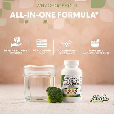 Clean Nutra Oregano Oil with Black Seed Oil Garlic Olive Leaf Extract - Oil of Oregano Capsules Immune Support Carvacrol & Thymoquinone Supplement for Women and Men + Elderberry Vitamin D3 & Zinc - Image 7
