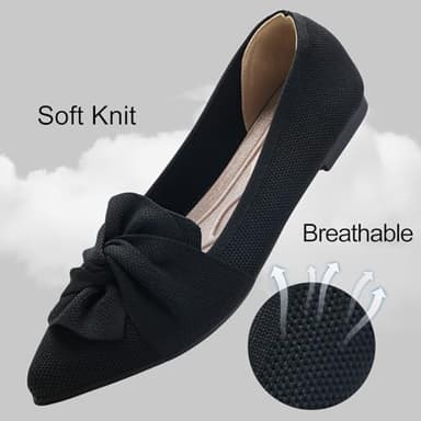 HIULYCENCE Women's Flats Shoes Pointed Toe Ballet Flats with Bow Comfortable Knit Dressy Flats Black US8 - Image 3