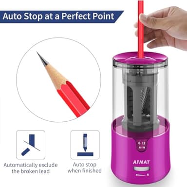 AFMAT PS91 Electric Pencil Sharpener for Colored Pencils, Auto Stop, Fast Sharpen in 3s, Large Hole Pencil Sharpener Plug in for 6-12mm No.2/Jumbo Pencils - Purple - Image 4