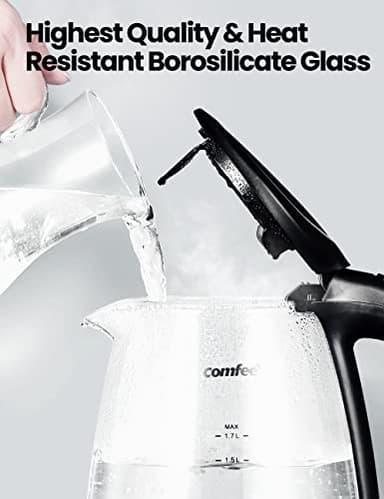 COMFEE' Glass Electric Tea Kettle & Hot Water Kettle Electric, 1.7L Electric Kettle with LED Indicator, 1500W Fast Boil, Auto Shut-Off and Boil-Dry Protection - Image 3