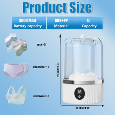 2025 New Portable Ultrasonic Mini Washing Machine – Rechargeable Travel Laundry Solution for Underwear, Compact Design for Apartments, Dorms, RVs, and Camping (White) - Image 2