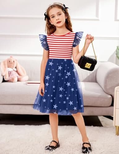 Arshiner Girls Tutu Dress 4th of July Dress Toddler Tulle Dresses Red Stripes 6 Years - Image 4