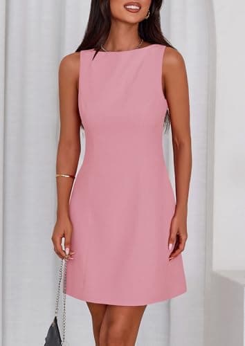 PRETTYGARDEN Womens Formal Short Dresses 2025 Summer Sleeveless Boat Neck A Line Elegant Mini Cocktail Party Dress (Pink,X-Small) - Image 8