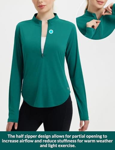 baleaf Women's Rash Guard for Women Sun Shirts UV Protection Half Zip UPF50+ Lightweight Clothing Quick Dry Hiking Top Teal L - Image 4