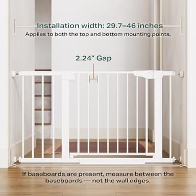 Cumbor 29.7-46" Baby Gate for Stairs, Toddler Safety Essentials for The House, Auto Close Dog Gate for Doorways, Mom's Choice Awards Winner-Easy Install Pressure Mounted Pet Gates for Dogs, White - Image 2