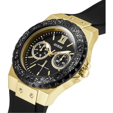 GUESS Gold-Tone Stainless Steel + Black Stain Resistant Watch with Day + Date Functions. Color: Black (Model: U1053L7) - Image 5