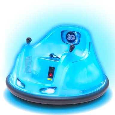 Flybar 6V Blue Glow Bumper Car for Kids – LED Ride-On Toy with 360° Spin, Rechargeable Battery, and Soft Rubber Bumpers – Safe Indoor Fun for Toddlers Ages 1.5+, Up to 66 lbs - Image 1