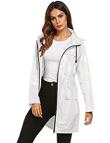LOMON Womens Lightweight Waterproof Rain Jacket Active Outdoor Hooded Raincoat with Pockets White XXL - Image 4