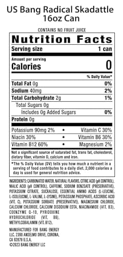 Bang Energy Radical Skadattle, Sugar-Free Energy Drink, 16-Ounce (Pack of 12) - Image 2