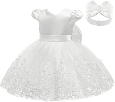 3M-3T Toddler Baby Girls Dresses Pageant Wedding Flower Girls Dress Formal Gowns Embroidered Lace Dress + Headwear - Image 2