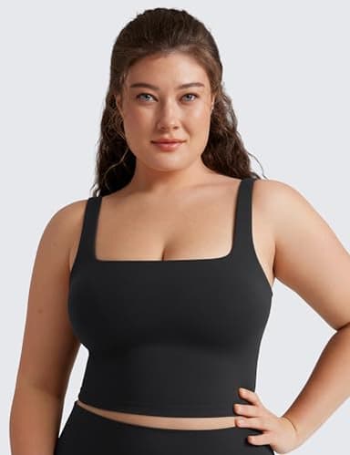 CRZ YOGA Butterluxe Womens Square Neck Longline Sports Bra - Workout Crop Tank Tops Padded Yoga Camisole with Built in Pads Black Small - Image 6