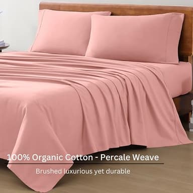 LANE LINEN Eco Friendly 100% Organic Cotton Sheets Queen Size, Mercerized Cotton Fully Elasticized Reinforced Seams Low Pill Fade Resistant Hotel Luxury Bed Sheets Set- Dusty Rose - Image 3