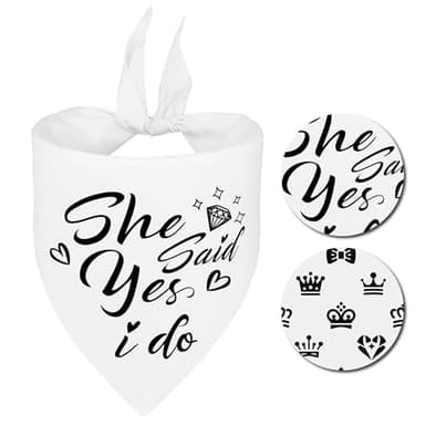 Raisingwell Engagement Gift for Couples Dog Bandana 1 Pack 2 Pattern Reversible, She Said Yes Dog Bandanas,Wedding Party Triangle Scarf for Medium to Extra Large Breed Dogs(X-Large) - Image 1