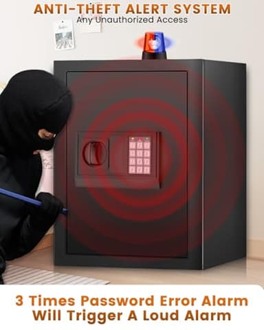 16.54 Inches Tall Safe Box, 2.5 Cuft Home Safe with Fireproof Waterproof Bag, Anti-Theft Digital Security Lock Box with Smart Alert System, Removable Shelf, Mute Function, Document Safes for Jewelry - Image 6