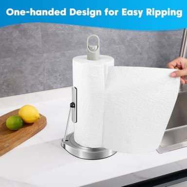 AIDEA Paper Towel Holder with Spray Bottle, Kitchen Towel Holder for Countertop, Spring Arm for Easy Tear, One-Handed Stainless Steel Paper Towel Dispenser with Weighted Base, Silver - Image 5