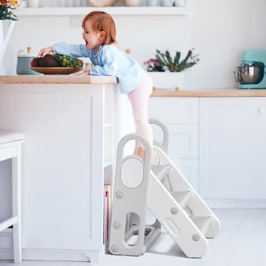 Mloong Kids Step Stool Foldable for Bathroom Sink, Easy Folding Non-Slip Bathroom Stool Toilet Potty Training, Adjustable Toddler Ladder Kitchen Counter Helper - Image 5