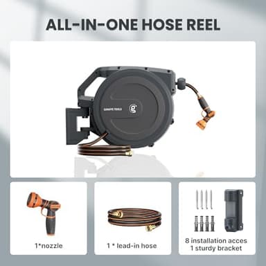 Giraffe Tools AW30 Garden Hose Reel Retractable 1/2" x 100 ft Wall Mounted Water Hose Reel Automatic Rewind, Any Length Lock, 100 ft, Dark Grey - Image 3