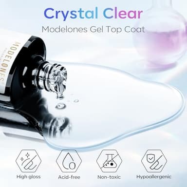 modelones Gel Top Coat, 15ml No Wipe Gel Nail Polish High Gloss Top Coat Shiny Long Lasting Clear Top for Acrylic Nails, Need U V/LED Lamp for Home DIY Gift and Summer Nail Salon - Image 2