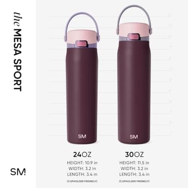 Simple Modern Mesa Sport Water Bottle with Covered Chug Lid | 24oz Cup Holder Friendly Insulated Stainless Steel Bottle for Gym, Sports and Travel | Cherry Wine - Image 7