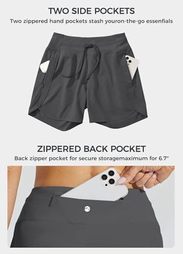 Willit Women's Athletic Running Shorts 5" Quick Dry Workout Hiking High Waisted Active Gym Exercise Zipper Pocket Dark Grey XXL - Image 5