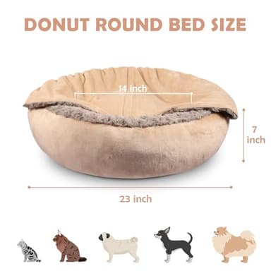 JOEJOY Small Dog Cat Bed With Hooded Blanket, Cozy Cuddler Luxury Puppy Pet Donut Round Calming Anti-Anxiety Burrow Cave - Anti-Slip Bottom, Machine Washable, 23 Inch - Image 5