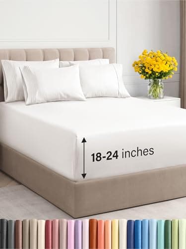 Extra Deep King Sheet Set - 6 Piece Breathable & Cooling Sheets - Hotel Luxury Bedding Set w/18-24 Inch Extra Deep Pockets - Easy Fit - Super Soft, Wrinkle Free and Comfy - Antique White, King Size - Image 1