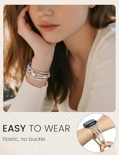 Newlibery Beaded Bracelet Compatible with Apple Watch Band 40mm 41mm 38mm 42mm(S10/11) Women Boho Braided Solo Loop Nylon Stretchy Dressy Replacement Strap for iWatch Series 11/10/9/8/7/6/5/4 SE 3/2/1 - Image 4