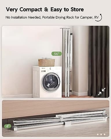 Vikaqi Clothes Drying Rack 63 Inches Folding Indoor Outdoor, Drying Rack Clothing Collapsible, Foldable Portable Laundry Drying Rack, Heavy Duty Laundry Hanger Dryer Rack, with 20 Hooks 12 Clips - Image 4