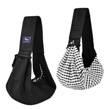 CUBY Dog and Cat Sling Carrier - Hands Free Reversible Pet Papoose Bag - Soft Pouch and Tote Design - Suitable for Puppy, Small Dogs Cats Outdoor (Black Senior, Unadjustable Strap) - Image 1