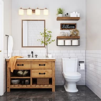 QEEIG Bathroom Shelves Over Toilet - Paper Storage Wall Mounted Farmhouse Decor Decorations Aesthetic Décor Sign Small Floating Shelf 2+1 Set 16 inch, Rustic Brown (020BN) - Image 2