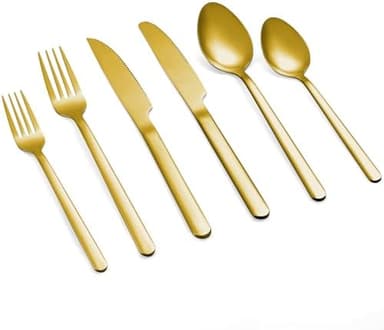 24 Pcs Gold Silverware Set with Steak Knives, Food-Grade Stainless Steel Flatware Cutlery Set for 4, Mirror Polished Tableware Eating Utensils Set for Kitchen, Knife Fork Spoon Set, Dishwasher Safe - Image 3