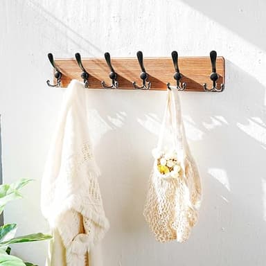 Dseap Coat Rack Wall Mounted - 24" Long 6 Tri Hooks, Heavy Duty Wooden Wall Coat Hanger Coat Hook for Clothes Hat Jacket Clothing, Natural and Black - Image 6