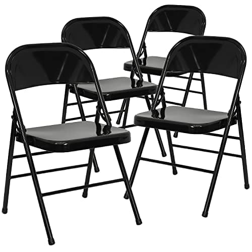 Flash Furniture 4 Pack HERCULES Series Triple Braced & Double Hinged Black Metal Folding Chair - Image 1