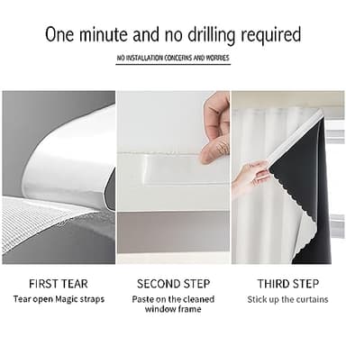 AJAZZ self Adhesive Portable 100% Blackout Curtains Simple and Easy to installBedroom Window Thermal Lnsulated Kitchen Room Darkening Black Small Drapes 1-Pack - Image 3