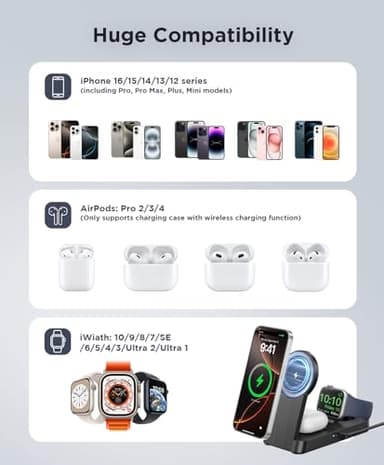 3 in 1 Magnetic Wireless for iPhone Charging Station: Foldable Portable Charger for iPhone 17-12 Pro Max & Apple Watch & AirPods, for Apple Multiple Devices Charger for Home,Office&Travel - Image 4