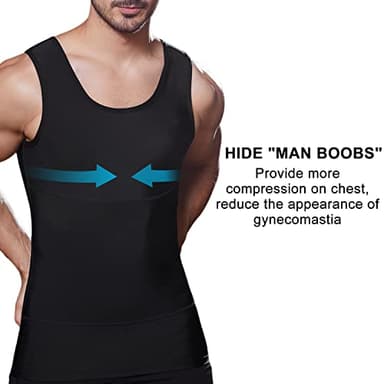 Mens Slimming Compression Shirt, Body Shaper Workout Tank Top, Gynecomastia Tummy Control Undershirts - Change in Seconds - Image 2