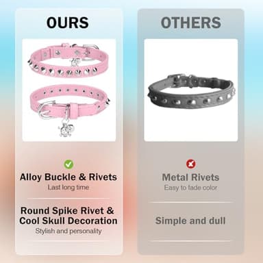 DILLYBUD Leather Cat Collars for Boy Girl Cats with Bell and Safety Elastic Belt, Personalized Rivets Stud Adjustable Safe Buckle Collar with Skull Charm for Kitty Small Pets, Halloween Cat Collar - Image 4