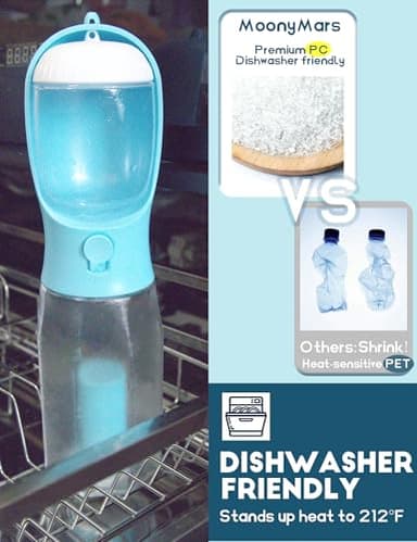 MoonyMars Portable Dog Water Bottle, 3-in-1 Travel Bowl with Food Container & Poop Bag Holder, Pet Dispenser Summer Outdoor Walking Hiking Accessories for Small Dogs - Blue, 10oz - Image 4