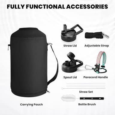 RAYMYLO One Gallon Water Bottle Insulated, Triple Walled Vacuum Stainless Steel (Cold for 48 Hrs), Leak Proof & Non-BPA, Large Water Flask Jug with Paracord Handle & Straw Spout Lids - Image 6