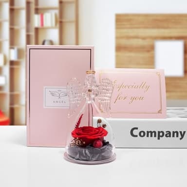 Miofula Preserved Flower Rose Birthday Gifts for Mom, Angel Figurines with Forever Real Rose Gifts for Her Mom Grandma, Unique Angels Gifts for Mothers Day Christmas Anniversary Birthday (Red) - Image 4