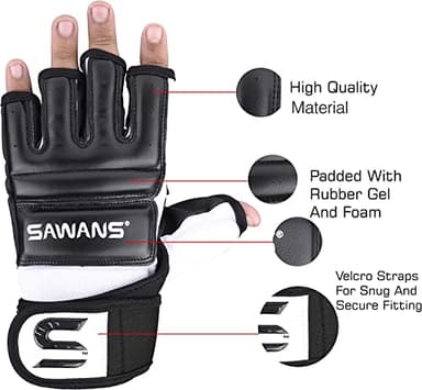 SAWANS Punch Bag Boxing Gloves Karate Mitts MMA Body Combat Taekwondo Training Martial Art Fighting Grappling Muay Thai (L, Black) - Image 2